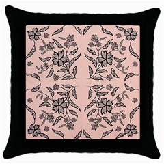 Floral folk damask pattern  Throw Pillow Case (Black)