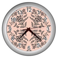 Floral folk damask pattern  Wall Clock (Silver)