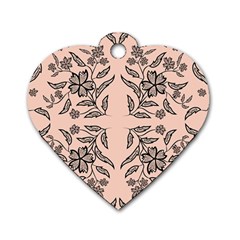 Floral folk damask pattern  Dog Tag Heart (One Side)