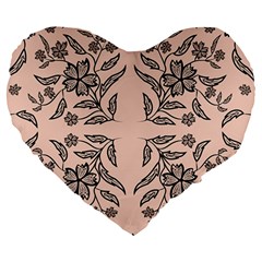 Floral folk damask pattern  Large 19  Premium Heart Shape Cushions