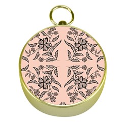 Floral Folk Damask Pattern  Gold Compasses by Eskimos