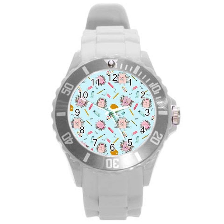 Hedgehogs Artists Round Plastic Sport Watch (L)