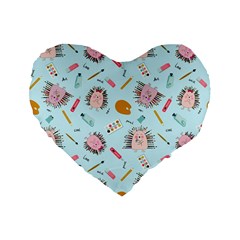 Hedgehogs Artists Standard 16  Premium Flano Heart Shape Cushions by SychEva