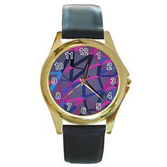 3d Lovely Geo Lines Round Gold Metal Watch by Uniqued