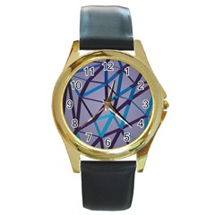 3d Lovely Geo Lines 2 Round Gold Metal Watch by Uniqued