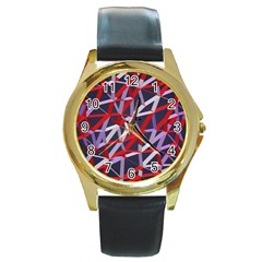 3d Lovely Geo Lines Vii Round Gold Metal Watch by Uniqued