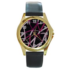 3d Lovely Geo Lines Iii Round Gold Metal Watch by Uniqued