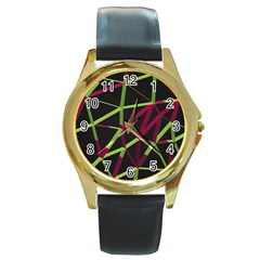 3d Lovely Geo Lines X Round Gold Metal Watch by Uniqued