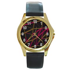 3d Lovely Geo Lines Xi Round Gold Metal Watch by Uniqued