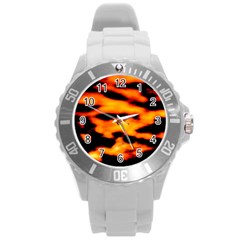 Orange Waves Abstract Series No2 Round Plastic Sport Watch (l) by DimitriosArt