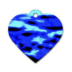 Blue Waves Abstract Series No11 Dog Tag Heart (two Sides) by DimitriosArt