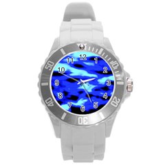 Blue Waves Abstract Series No11 Round Plastic Sport Watch (l) by DimitriosArt