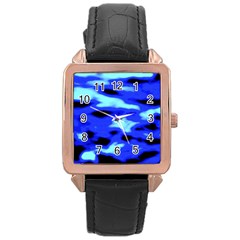 Blue Waves Abstract Series No11 Rose Gold Leather Watch  by DimitriosArt