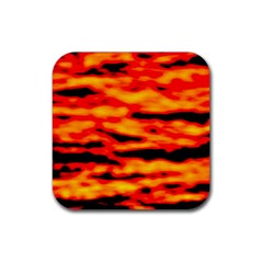 Red  Waves Abstract Series No14 Rubber Coaster (square) by DimitriosArt