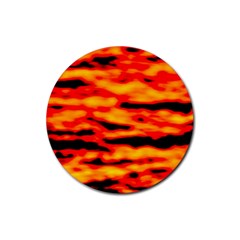 Red  Waves Abstract Series No14 Rubber Round Coaster (4 Pack) by DimitriosArt