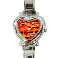 Red  Waves Abstract Series No14 Heart Italian Charm Watch by DimitriosArt