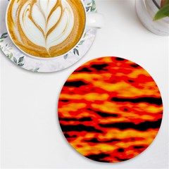 Red  Waves Abstract Series No14 Uv Print Round Tile Coaster by DimitriosArt