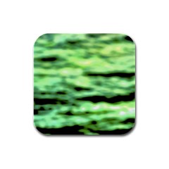 Green  Waves Abstract Series No13 Rubber Square Coaster (4 Pack) by DimitriosArt