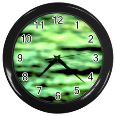 Green  Waves Abstract Series No13 Wall Clock (black) by DimitriosArt