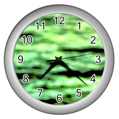 Green  Waves Abstract Series No13 Wall Clock (silver) by DimitriosArt