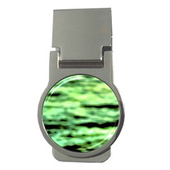 Green  Waves Abstract Series No13 Money Clips (round)  by DimitriosArt