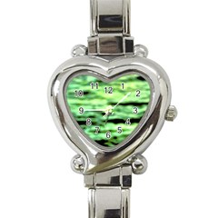 Green  Waves Abstract Series No13 Heart Italian Charm Watch by DimitriosArt