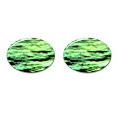 Green  Waves Abstract Series No13 Cufflinks (oval) by DimitriosArt