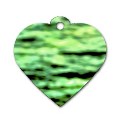 Green  Waves Abstract Series No13 Dog Tag Heart (two Sides) by DimitriosArt