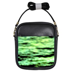 Green  Waves Abstract Series No13 Girls Sling Bag by DimitriosArt