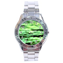 Green  Waves Abstract Series No13 Stainless Steel Analogue Watch by DimitriosArt