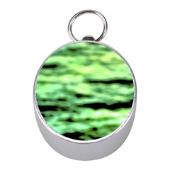 Green  Waves Abstract Series No13 Mini Silver Compasses by DimitriosArt