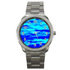 Blue Waves Abstract Series No12 Sport Metal Watch by DimitriosArt