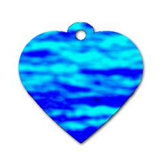 Blue Waves Abstract Series No12 Dog Tag Heart (one Side) by DimitriosArt