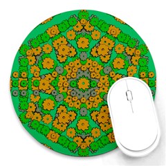 Stars Of Decorative Colorful And Peaceful  Flowers Round Mousepads by pepitasart