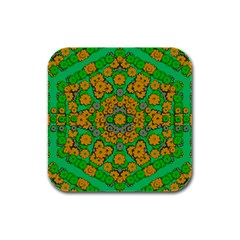 Stars Of Decorative Colorful And Peaceful  Flowers Rubber Square Coaster (4 Pack) by pepitasart