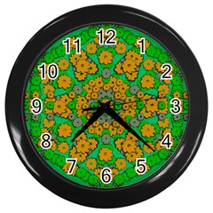 Stars Of Decorative Colorful And Peaceful  Flowers Wall Clock (black) by pepitasart