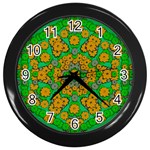 Stars Of Decorative Colorful And Peaceful  Flowers Wall Clock (Black) Front