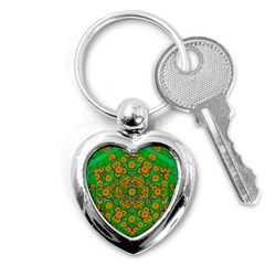 Stars Of Decorative Colorful And Peaceful  Flowers Key Chain (heart) by pepitasart