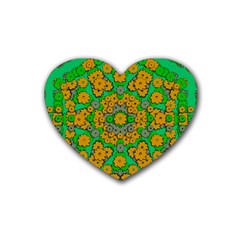 Stars Of Decorative Colorful And Peaceful  Flowers Rubber Coaster (heart) by pepitasart