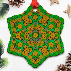 Stars Of Decorative Colorful And Peaceful  Flowers Snowflake Ornament (two Sides) by pepitasart