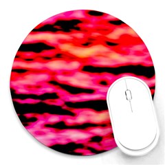 Red  Waves Abstract Series No15 Round Mousepads by DimitriosArt