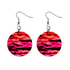 Red  Waves Abstract Series No15 Mini Button Earrings by DimitriosArt