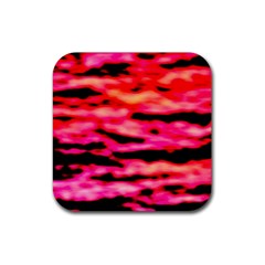 Red  Waves Abstract Series No15 Rubber Coaster (square) by DimitriosArt