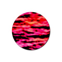 Red  Waves Abstract Series No15 Rubber Round Coaster (4 Pack) by DimitriosArt