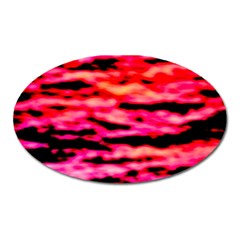 Red  Waves Abstract Series No15 Oval Magnet by DimitriosArt