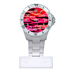 Red  Waves Abstract Series No15 Plastic Nurses Watch by DimitriosArt