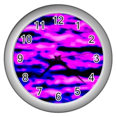 Purple  Waves Abstract Series No6 Wall Clock (silver) by DimitriosArt