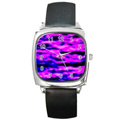 Purple  Waves Abstract Series No6 Square Metal Watch by DimitriosArt