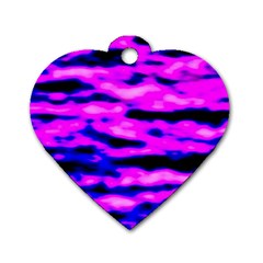 Purple  Waves Abstract Series No6 Dog Tag Heart (two Sides) by DimitriosArt