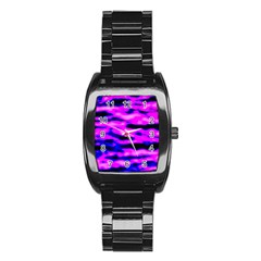 Purple  Waves Abstract Series No6 Stainless Steel Barrel Watch by DimitriosArt